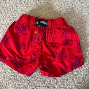 Vilebrequin kids/boys Red Swim Shorts with Purple Turtle Print